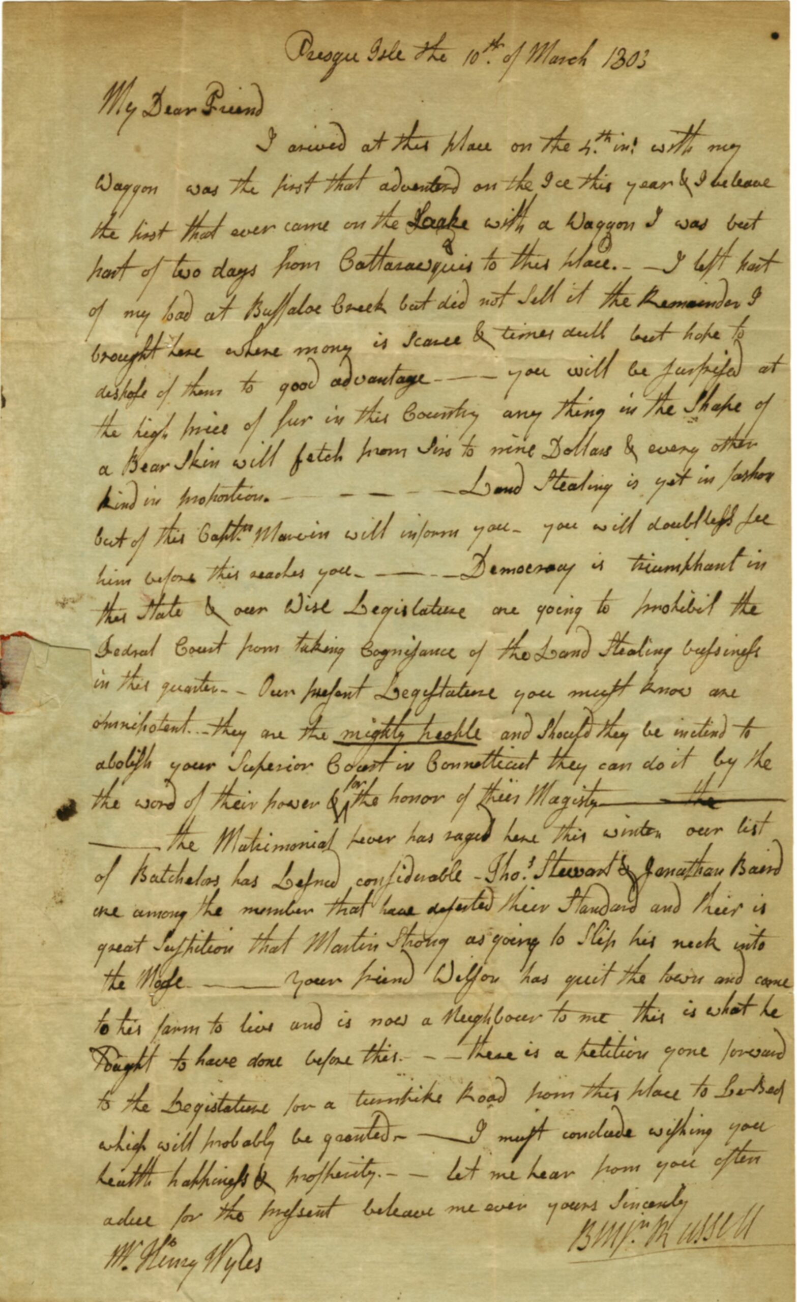 1803/03/10 Letter from Benjamin Russell to Henry Wyles